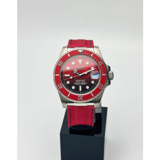 Custom Seiko Mod • Red Carbon Titanium Submariner on Velcro • 40mm